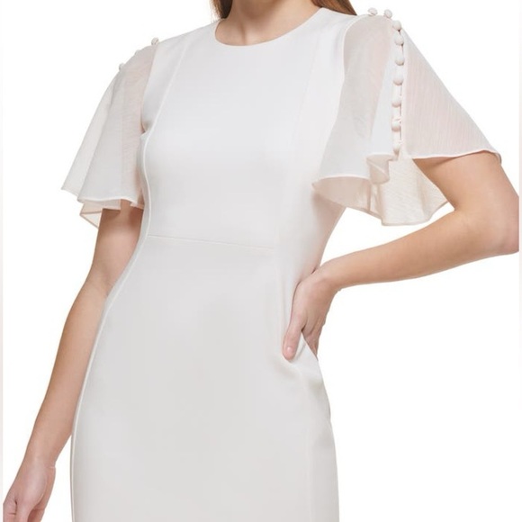 Calvin Klein White Chiffon-Sleeve Sheath Dress - Picture 3 of 7